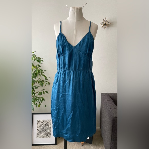J.Crew pré-owned silk blue dress size 12 - Picture 1 of 8